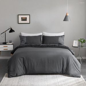 Yatak Setleri Evich Polyester Koyu Gri Seti Tek Çift Çift Boyutlu Velvet Patchwork Yorgan Kapağı Yastık Kılıfı 3 Parçalı Yatak Odası Ev Eşyaları