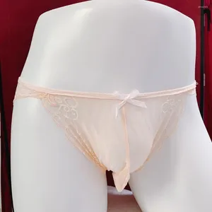 UNDUPANTS Erkekler Seksi Sissy Kılavuzları Tam Dantel Bikini Külotu Hight Cut Split Thong Bugle Pouch G-String Katı Çığır Açıcı