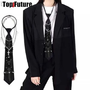 Boyun bağları Özelleştirilmiş kadınlar erkekler gotik punk önceden bağlı y2k kız erkekler bağları steampunk rock tasarımcısı özel yapımı kravat aksesuarları toptan 240407