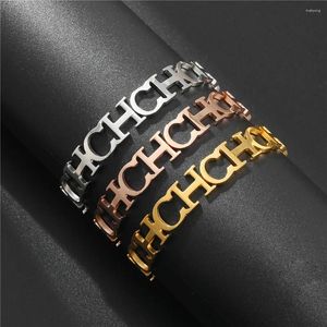 Armreifen Edelstahl Grün Englisch Alphabet Armbänder für Frau Mann Persönlichkeit Offenes Armband Schmuckgeschenk Charme