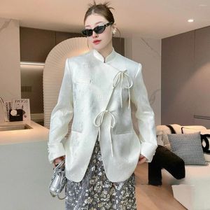Женские куртки в китайском стиле белая куртка 2024 Винтажная атлас