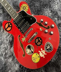 Alvin Lee Gitar Büyük Kırmızı 335 Yarı İçi Boş Vücut Caz Kiraz Elektrikli Gitarlar Küçük Blok Kakmlar 60s Boyun 5 Knobs Master SWTICH GROV4635858