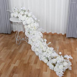 Dekoratif çiçekler 2m lüks parti dekorasyon beyaz gül ortanca yapay çiçek satırı düğün zemin masa merkez parçası kemer yol atıf