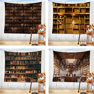 Гобеленства старая книга волшебная книжный шкаф на стена ткань современная домашняя библиотека библиотека декор кирпич деревянный фон висящий искусство бросок одеяло
