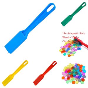 Yeni 100pcs Montessori Renk Bilişsel Matematik Öğrenme Eğitim Oyuncakları Çocuklar için Plastik Sikke Öğretim Yardımları Oyunları ile Manyetik Çubuk