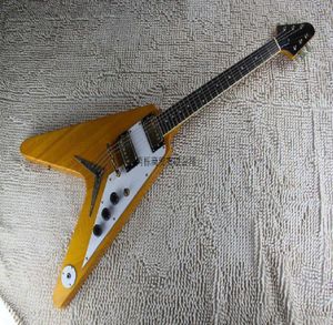 2014 Yüksek kaliteli ahşap renkli gitar emg pikap uçan v tipi elektro gitar 14966580