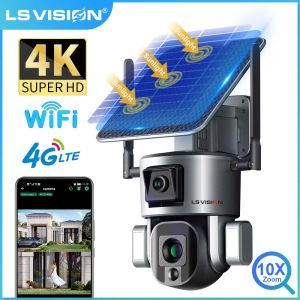 Камеры LS Vision 4K Dual Lens Scrceen Preview 4G Солнечная камера Outdoor Wi -Fi 10x оптический Zoom TwoWay Audio Color Night Vision Cctv Cam