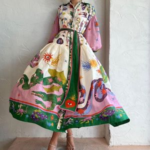 Bayan Gündelik Elbiseler Baskılı Vintage Uzun Elbise Yaz Prenses Kollu Dantelek Büyük Vem Gevşek Vestidos Kadın Zarif Cobe Giyim