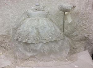 Uzun kollu kız bebek için ucuz uzun vaftiz elbiseleri vaftiz elbisesi pullu tül dantel aplike çocuk ilk iletişim 8436385