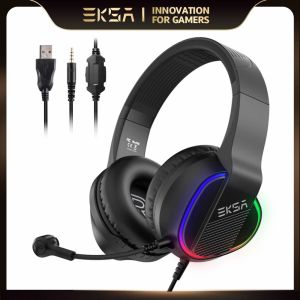 Mikrofonlar EKSA E400 PC Kablolu Kulaklı Oyuncu için Oyun Kulaklıkları PS4/PS5/XBOX için mikrofon gürültüsü engelli aşırı kulaklıklar