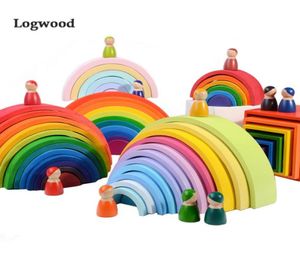 Büyük boyutlu gökkuşağı yığınlayıcı ahşap blok bina oyuncakları çocuklar için Montessori Educational Train7090342