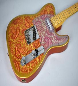 Özel Masterbuilt Dale Wilson 1969 Kalıntı altın patlama pembe paisley elektrikli gitar akçaağaç klavye siyah nokta kakma vinta2153174