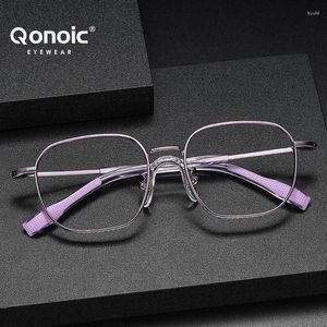 Солнцезащитные очки Qonoic Pure Titanium Rame Retro Optical Eglasses Женщины мужчины Материал Квадратные очки Легкие зрелища