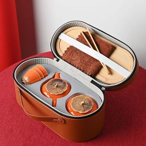 Tee -Sets Chinese Tea Set Persimon Keramik Reisetasche mit Tablettgeschäft Geschenke schneller Tasse Geschenk