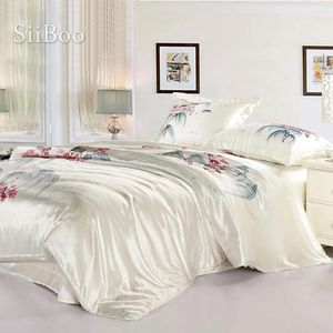 Defina a cama Têxtil caseira jiangnan estilo impressão de pilhas de edredão de seda de 16 mm Total4pcs king size sp1816