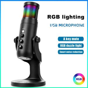 Микрофоны RGB USB -конденсатор Microphone Professional Vocals Streams MIC Studing Studio Micro для ПК видеоигры на YouTube