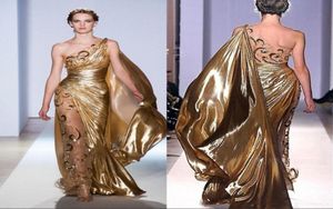 Seksi Bir Omuz Altın Pageant Gece Elbise Zuhair Murad Haute Couture Aplikes Parlak Uzun Balo Kıyısı 3707635