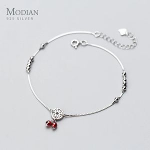 Modian Garnet Coin Işık Boncuklar Kadınlar İçin Moda Moda Sterling Gümüş 925 Bağlantı Zinciri Ayarlanabilir İnce Mücevherat 240408