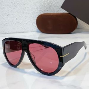 Дизайнерские мужские женские солнцезащитные очки Bronson FT1044 Black блестящие ацетатные красные линзы 100% защита от ультрафиолета Верх