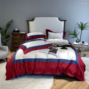 Bedding Sets Red and Blue Splicing Luxury Conjunto 1000tc Egito cover de algodão e travesseiros de lençol plano 4pcs