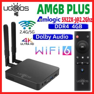 Kutu Ugoos AM6B Plus WiFi6 Amlogic S922XJ 2.2GHz TV Kutusu Android 9 LPDDR4 4GB RAM 32GB ROM 4K Medya Oyuncu 2.4/5G WiFi 1000m TVBox
