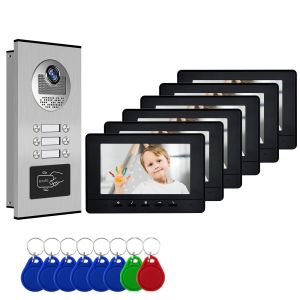 Дверные звонки 7 -дюймовые цветные видео интерком -телефонная система телефона RFID Металлическая ир -камера Дверь Дверь для нескольких квартир Семейная бесплатная доставка