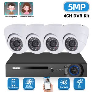 Sistem 5MP CCTV IP DVR Ev Güvenlik Kamera Sistemi 4ch DVR Kiti Açık Yüz Algılama Kubbe Kamera Video Gözetim Sistemi Kiti XMEYE