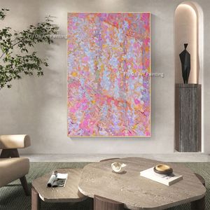 Pintura a óleo de flores rosa abstrata de tela rosa pintada à mão Pintura de tela floral de lona pintura de parede pintura moderna pintura de primavera decoração de parede para a decoração da casa da sala