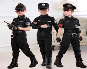 Дети Хэллоуин Полицейский костюмы детская карнавальная полицейская униформа 110160 см. Полицейские для мальчиков для мальчиков Косплей Косплей Одежда Y09139585665