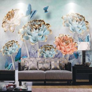 Duvar Kağıtları Milofi Özel 3D Duvar Kağıdı Mural Stereo Çiçek Kabartması Kelebek Aşk Oturma Odası Arka Plan Duvar Dekorasyon