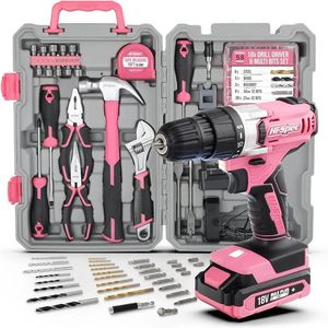 Hispec 81pc Pink 18v беспроводной силовой буриль Полный набор для инструментов Home Garage Harge для рук для DIY 240407