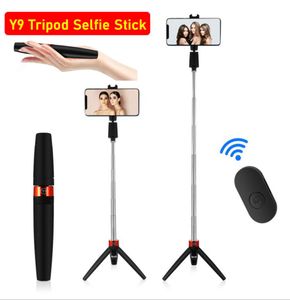 Y9 селфи -палка Bluetooth Mini Tpeerod Selfie Stick Extending Handheld Self Portrait с удаленным затвором Bluetooth для iPhone Andr5391338