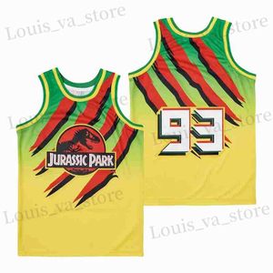 Erkek Tişörtler Basketbol Formaları Kayıp Dünya 93 Jurassic Park Kamyon Jersey Dikiş Nakış Yüksek kaliteli açık spor sarı yeni 2023 T240408