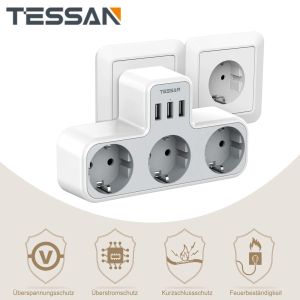 Çantalar Tessan 3way Soketi USB Surge Koruması, 6in1 Soket Adaptörü 3 USB bağlantı noktalı akıllı telefon, dizüstü bilgisayar, kamera için 5V/2.4A