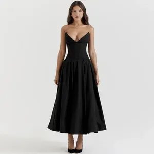 Sıradan Elbiseler Suninheart Siyah Zarif Düğün Etkinlikleri Elbise Seksi Straplez Korse Midi Noel Partisi Kadın Giyim 2024