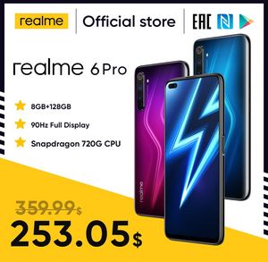 Realme 6 Pro Smartphone 66Inch 8 ГБ оперативной памяти 128GB ROM Snapdragon 720G Телефон 4200MAH Аккумулятор 30 Вт Flash Заряда 64 -мегапиксельная мобильные телефоны1895656