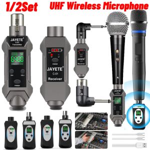 İşlemciler 1/2SET UHF Profesyonel Kablolu Kablosuz Mikrofon Dönüştürücüye Kablosuz Kablosuz Verici Alıcı Ses Şanzıman Sistemleri Mikrofon Karışımı