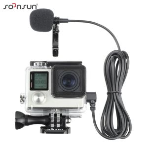 Kameralar Soonsun İskelet Konut Kılıfı GoPro Kahraman için Dış Mikrofonlu 3 3+ 4 Yan Açık Koruyucu Kılıf GoPro 3 3+ 4