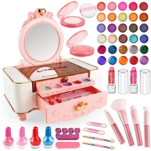 49 PCS Dresser Kids Makeup Kit для девочек Пресвященный столик Принцесса настоящая стирка притворная игра для косметических игрушек с зеркалом не 240407