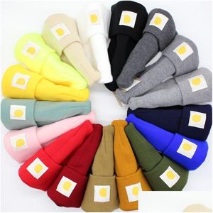 Beanie/Kafatası Kapakları Erkek Kış Beanie Çift Katmanlı Katlanmış Örgü Marka Sıcak Beanies Kadın Yün Şapka Damlası Moda Aksesuarları Şapka Dhvz1