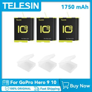 Gimbal Telesin для GoPro Hero 9 10 Батарея 1750 мАч с аккумуляторным ящиком для GoPro 9 10 аксессуаров для камеры черного цвета