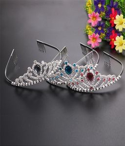 Pembe Gems Rhinestone Tiara Mavi Kristal Alaşım Gümüş Kafa Bandı Çocuklar için Kız Balo Doğum Günü Prinecs Kostüm Partisi Accessorie4898899