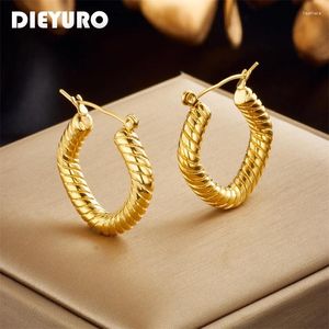 Brincos de argola Dieyuro 316L aço inoxidável cor de ouro geométrica rosqueada para mulheres tendências meninas de orelha de buckle jóias presentes
