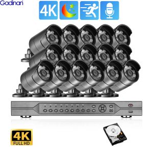 Sistem Gadinan 4K 16CH POE NVR Açık Hava Video Gözetimi 8MP Tam Renkli Gece Görüşü Ses Ev CCTV Kamera Güvenlik Sistemi Kiti Seti