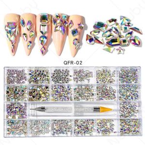 Инструмент 400pcs /Box Nail Hontones +1pc Dotting Pen Crystal Cthonstones для ногтей, кристаллы с плоскими защитами со смешанной формой.