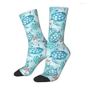 Мужские носки смешные синие черепахи Женщины Мужчины теплые 3D -печать океановые животные баскетбольные виды спорта