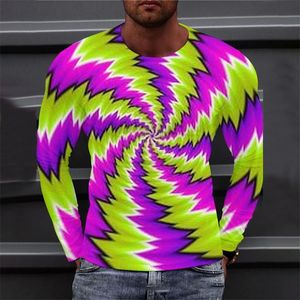 Moda Erkek Uzun Kollu Yuvarlak Boyun T-Shirt 3D Baskı Yaratıcı Spin Grafik T Shirt Street Erkek Giysileri Y2K TOPS 240407