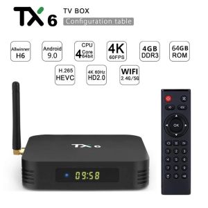 Kutu TV Kutusu Android 9.0 Akıllı TV Kutusu TX6 Android TV Kutusu 4GB RAM 64GB 4K TVBox Allwinner H6 Quad Core USD3.0 2.4G/5G WiFi PK TX3 Mini