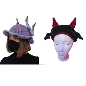 Berets Knit Devil Hat Little Skullies Party Horn Y2K Хэллоуин смешно