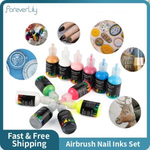 Cila 12pcs diy hava fırçası tırnak sanat mürekkepleri akrilik boya mürekkep seti Airbrush pigmentleri sprey sanat tırnak şablonları boyama tırnak aletleri 10/29ml